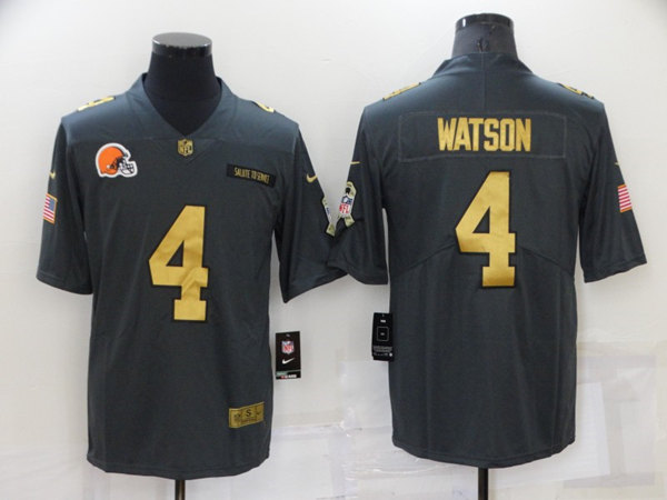 Men's Cleveland Browns #4 Deshaun Watson Grey/Gold Salute To Service Limited Stitched Jersey